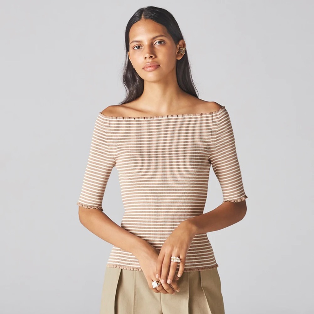 NEW ADEAM x Caroline Murphy // beige & white off-the-shoulder top // XS